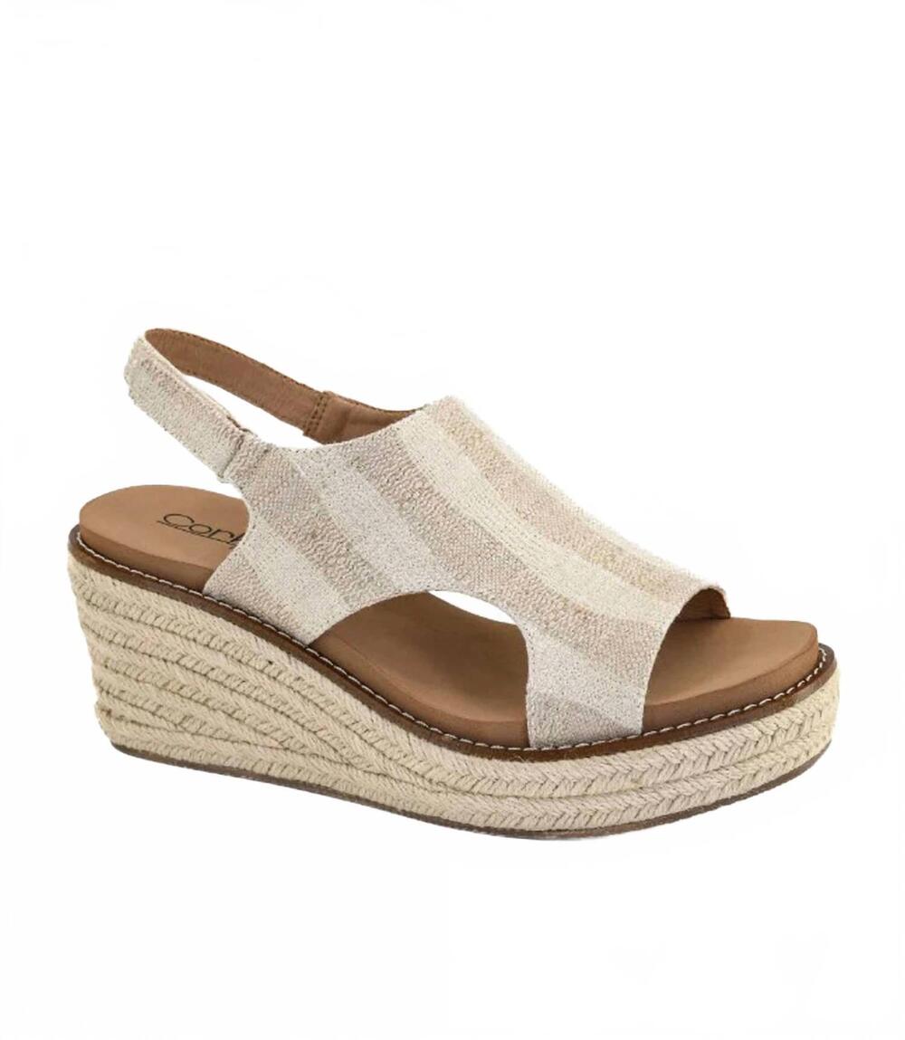 NEW CORKYS FOOTWEAR women's k bye wedge in sand stripe